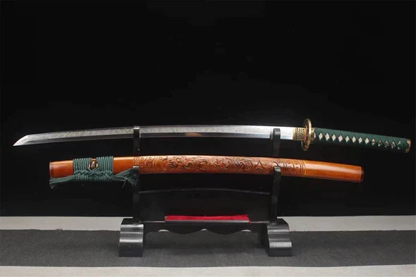 Katana-Japonais-Dragon-Sculpte-Acier-T10-Hamon-Veritable