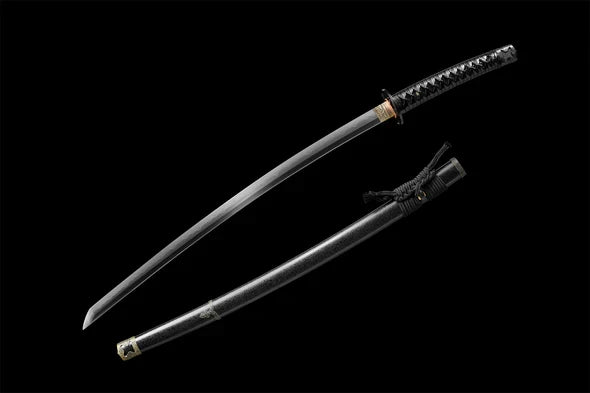 Katana-Japonais-Rurouni-Kenshin-Noir-Acier-T10-Hamon-Veritable