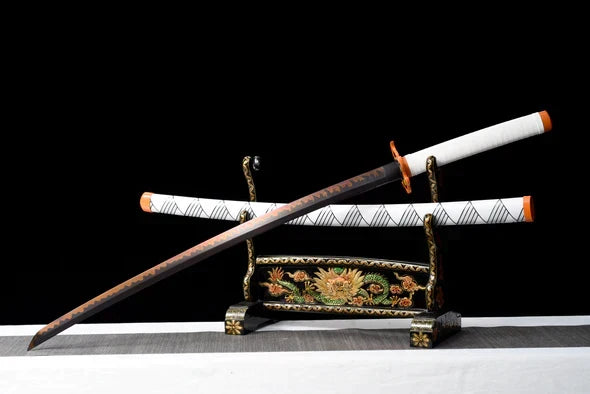 Schwert-Kyojuro-Rengoku-Rouge-Acier-T10-Hamon-Veritable