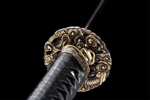 Tsuba-Dragon-de-Mer-Acier-Damas-Full-Tang